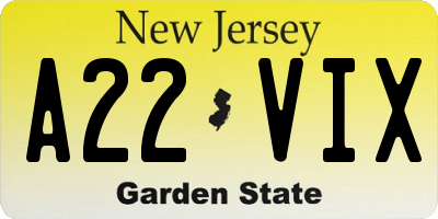 NJ license plate A22VIX