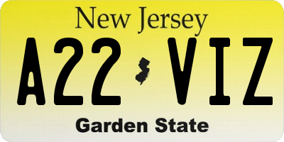 NJ license plate A22VIZ