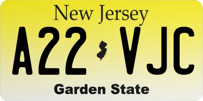 NJ license plate A22VJC