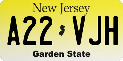 NJ license plate A22VJH