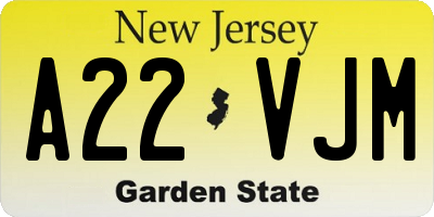NJ license plate A22VJM