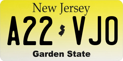 NJ license plate A22VJO