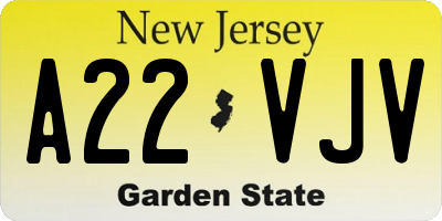 NJ license plate A22VJV