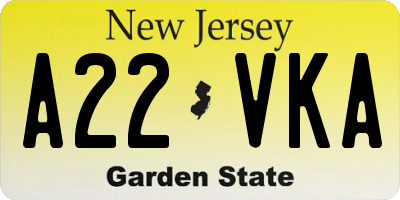 NJ license plate A22VKA