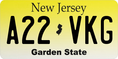 NJ license plate A22VKG