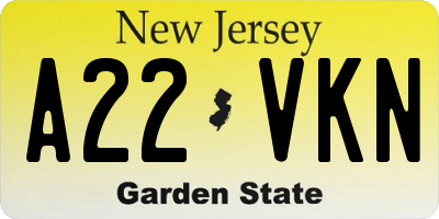 NJ license plate A22VKN