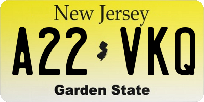 NJ license plate A22VKQ