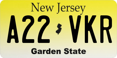 NJ license plate A22VKR