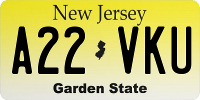 NJ license plate A22VKU