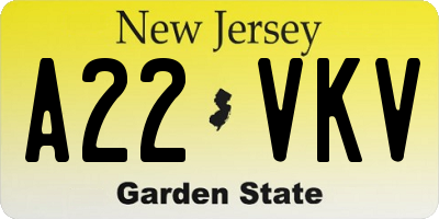 NJ license plate A22VKV