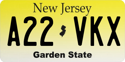 NJ license plate A22VKX