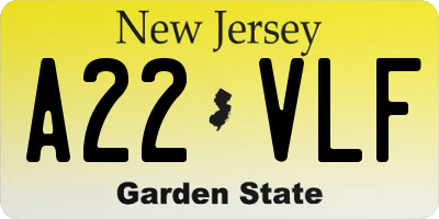 NJ license plate A22VLF