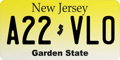 NJ license plate A22VLO