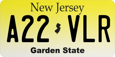 NJ license plate A22VLR