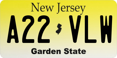 NJ license plate A22VLW