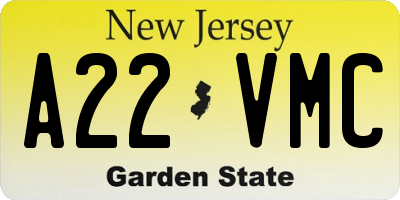 NJ license plate A22VMC