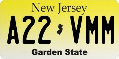 NJ license plate A22VMM