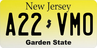 NJ license plate A22VMO