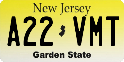 NJ license plate A22VMT