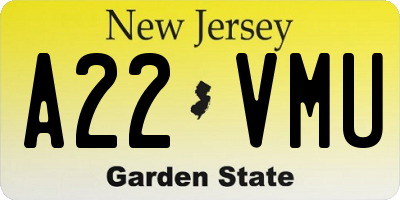 NJ license plate A22VMU