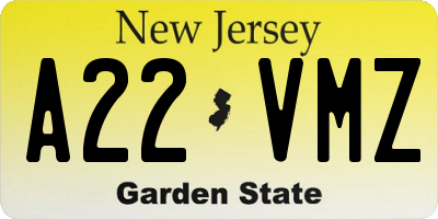 NJ license plate A22VMZ