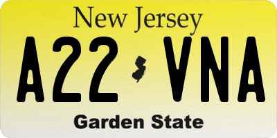 NJ license plate A22VNA
