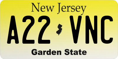 NJ license plate A22VNC