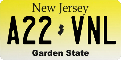 NJ license plate A22VNL
