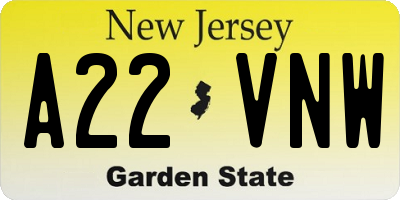 NJ license plate A22VNW