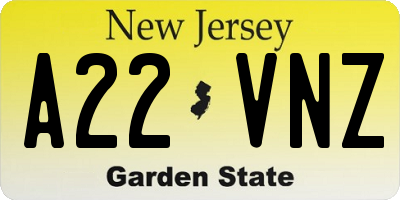NJ license plate A22VNZ