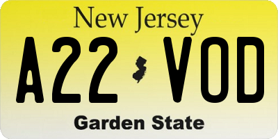 NJ license plate A22VOD