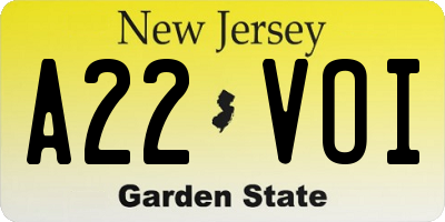 NJ license plate A22VOI