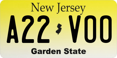 NJ license plate A22VOO