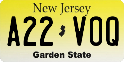 NJ license plate A22VOQ