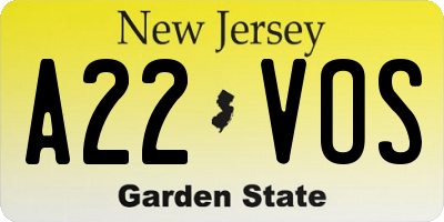 NJ license plate A22VOS
