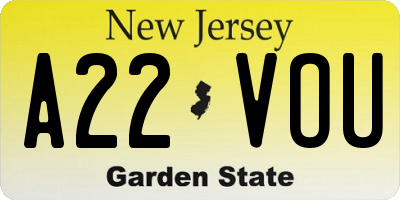 NJ license plate A22VOU