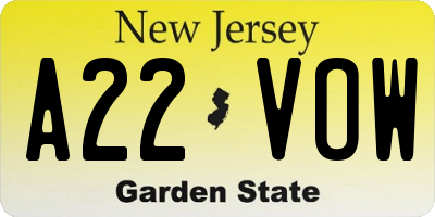 NJ license plate A22VOW