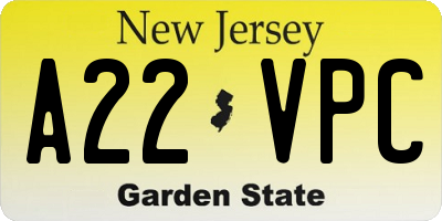 NJ license plate A22VPC