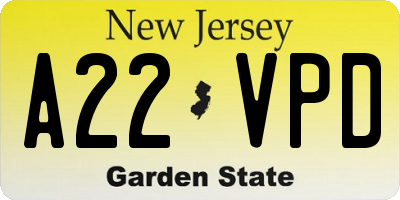 NJ license plate A22VPD