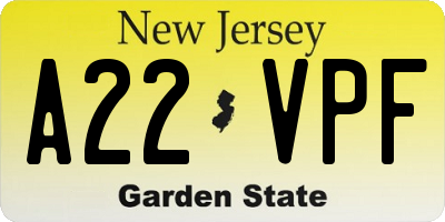 NJ license plate A22VPF