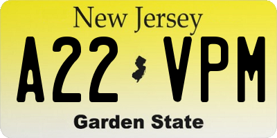 NJ license plate A22VPM