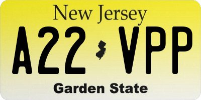 NJ license plate A22VPP