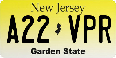 NJ license plate A22VPR