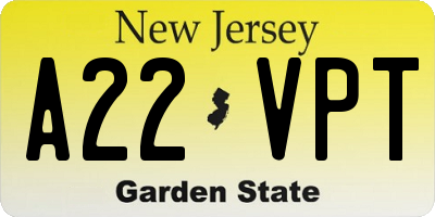 NJ license plate A22VPT