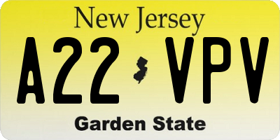 NJ license plate A22VPV