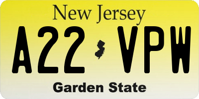 NJ license plate A22VPW