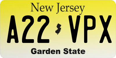 NJ license plate A22VPX
