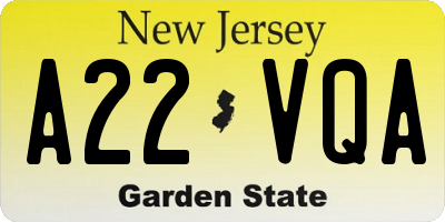 NJ license plate A22VQA