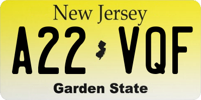 NJ license plate A22VQF