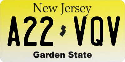 NJ license plate A22VQV
